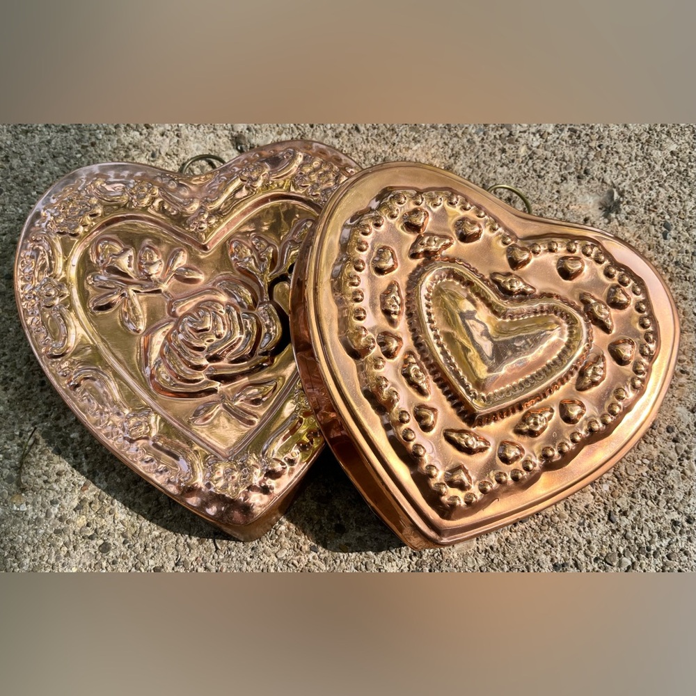 Set of 2 Vintage Heart Shaped Copper Molds